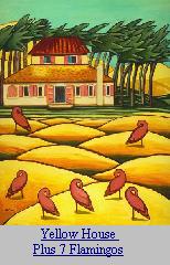 Yellow House Plus Seven Flamingos